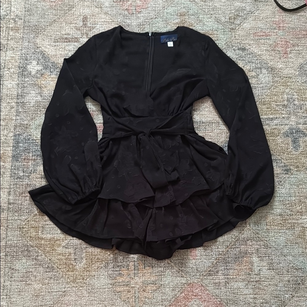 Blue Rain Black Floral Textured Dress